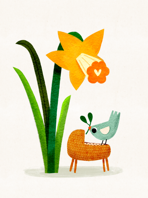 Geboorteposter narcis wiegje vogeltje