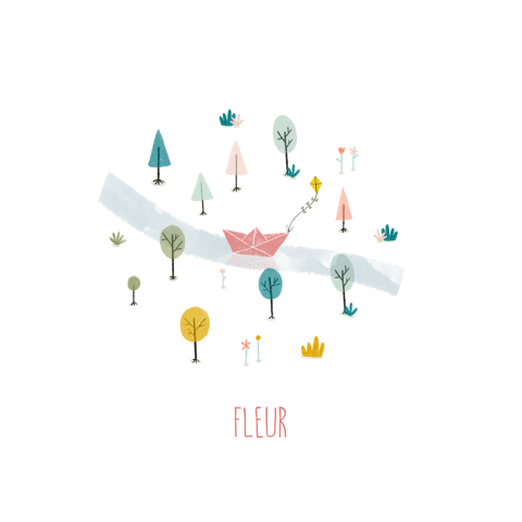 Geboortekaartje bootje vlieger boompjes roze