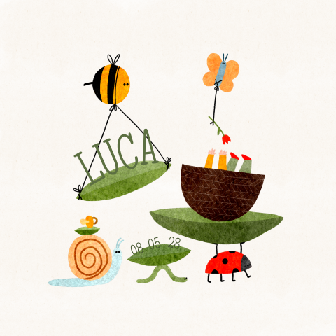 Geboortekaartje lente diertjes insecten baby