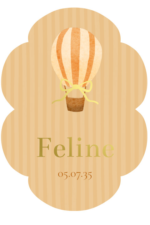 Geboortekaartje met scallop rand, luchtballon en goudfolie strik