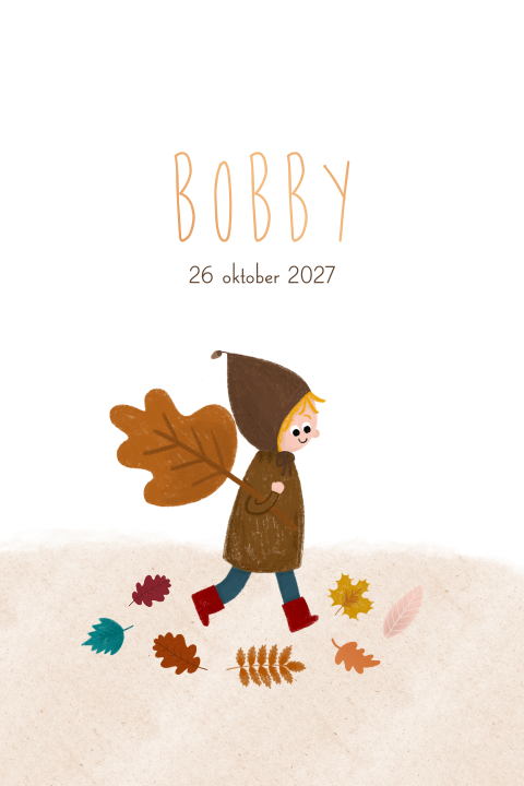 Geboortekaartje herfst waldorf kindje herfstblaadjes