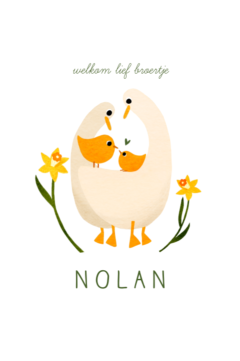 Wenskaart broertje zusje gans narcis