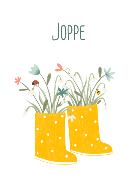 Geboorteposter laarsjes lente bloemen