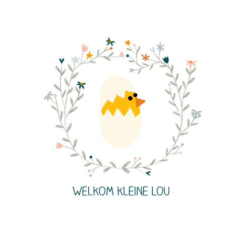 Geboortekaartje kuikentje bloemenkrans
