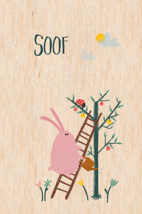 Geboortekaartje konijntje boompje echt hout