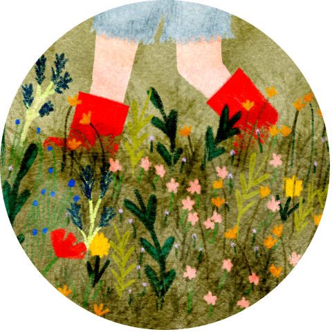 Behangcirkel illustratie veldbloemen laarsjes