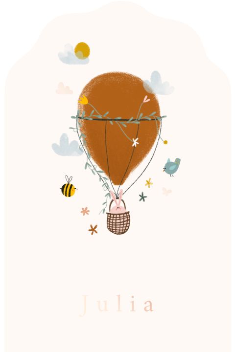 Geboortekaartje meisje luchtballon konijntje bloemetjes