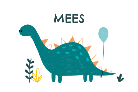 Dino met ballon en plantjes