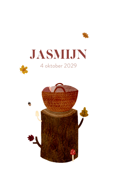 Geboortekaartje boogvorm herfst boomstam wiegje meisje