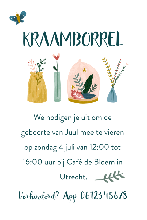 Kraamborrel kaartje met plantjes