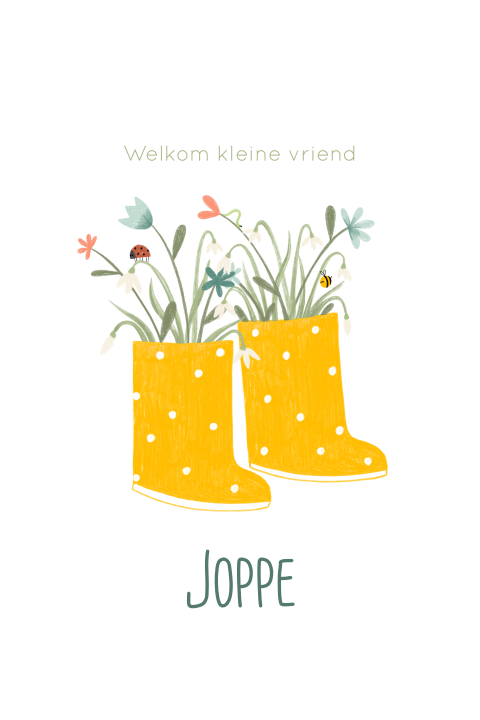 Geboortekaartje laarsjes lente bloemen