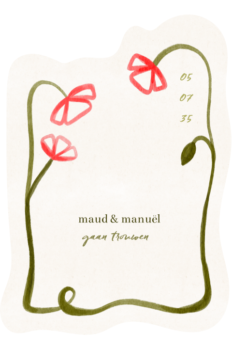 Romantische trouwkaart in bijzondere vorm met klaprozen