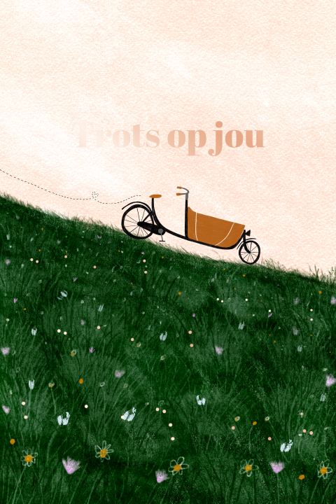 Wenskaart moederdag bakfiets trots