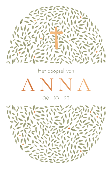 Doopkaartje ovaal blaadjes koperfolie