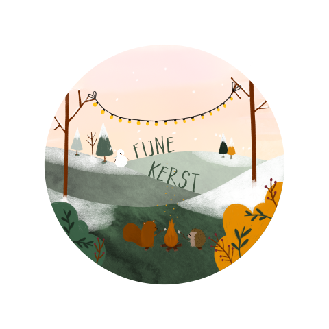 Kerstkaart illustratie winter landschap bosdieren