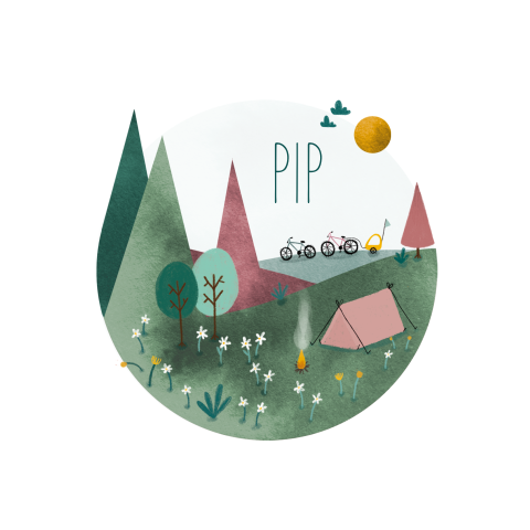 Geboortekaartje bergen waterverf kamperen meisje