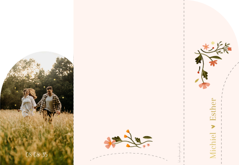 Trouwkaart insteekmapje Bloem met goudfolie