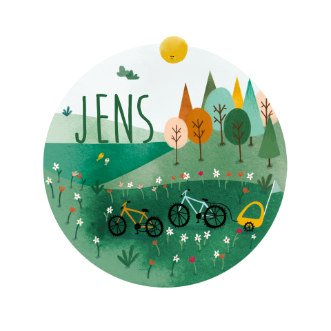 Geboortekaartje waterverf bergen fiets