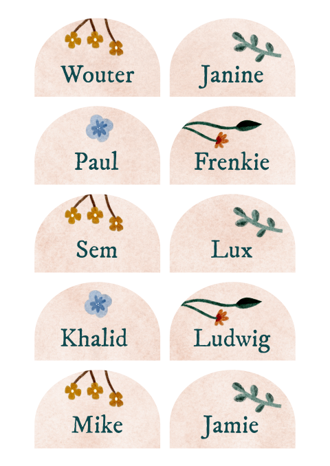 Naamkaartjes waterverf bloemen