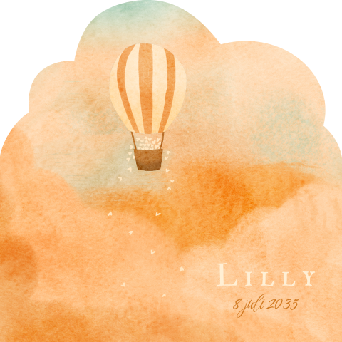 Geboortekaartje wolk luchtballon waterverf hartjes neutraal