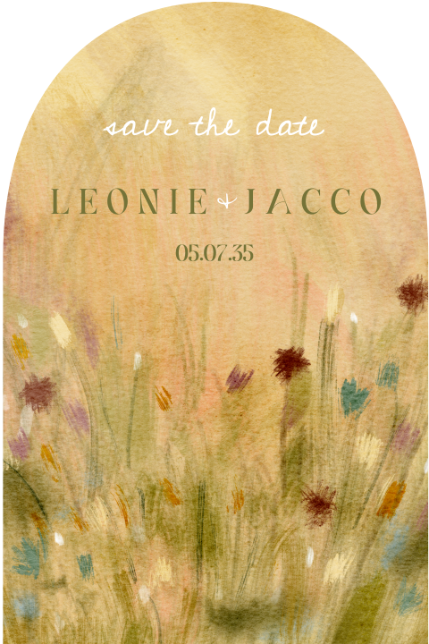 Save the Date met dromerig bloemenveld illustratie