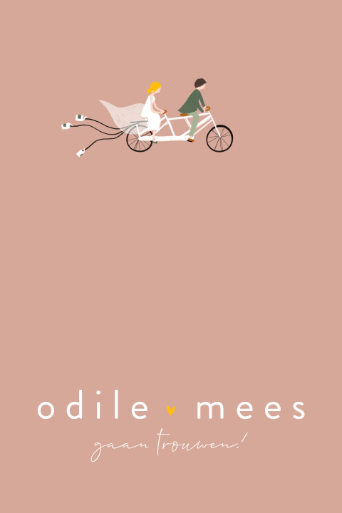 Trouwkaart minimalistisch portret tandem fiets