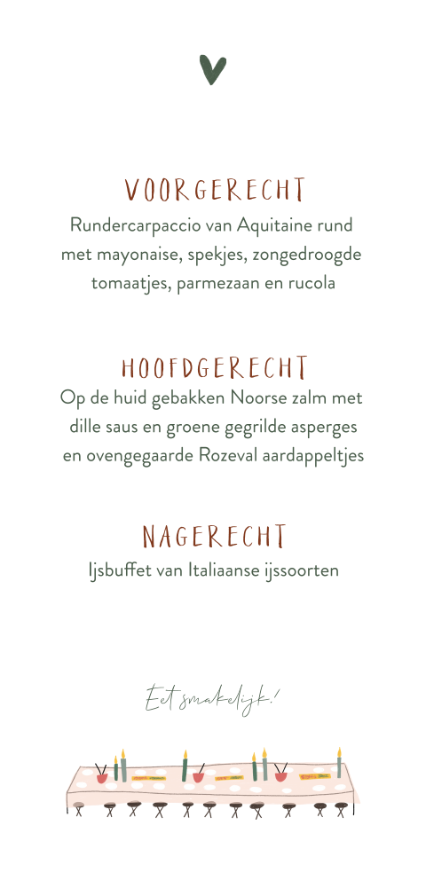 Menukaart met gedekte tafel