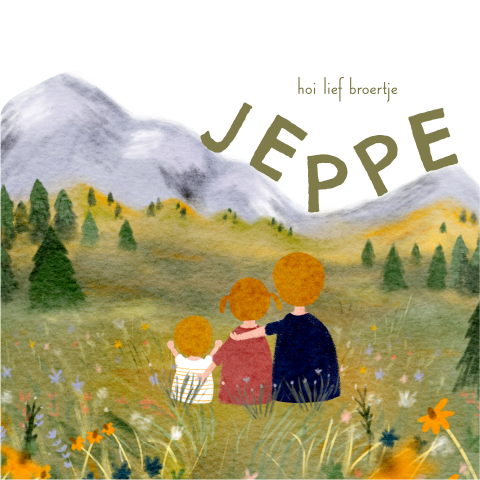 Geboortekaartje broer zus bergen bloemen landschap