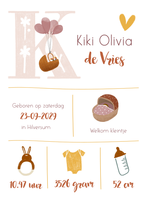 Poster geboortegegevens babykamer