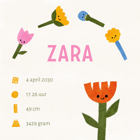Poster geboortegegevens kinderkamer bloemen