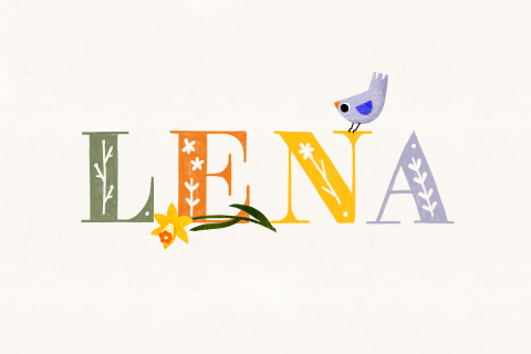 Geboortekaartje minimalistisch grafisch vogeltje bloem letters