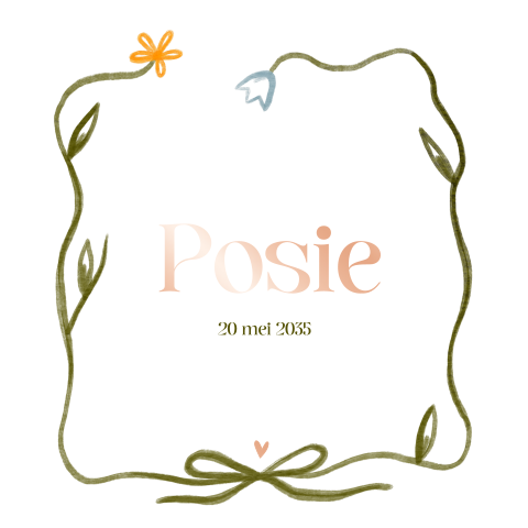 Geboortekaartje originele vorm waterverf krans met strik