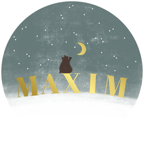 Geboortekaartje cirkel beertje sneeuw maantje goudfolie