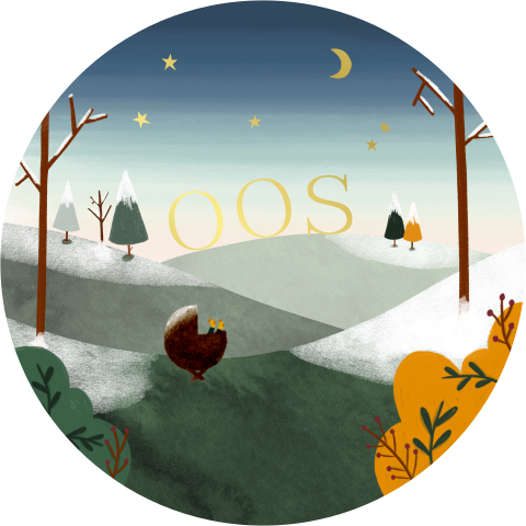 Geboortekaartje cirkel winter landschap goudfolie sterrenhemel