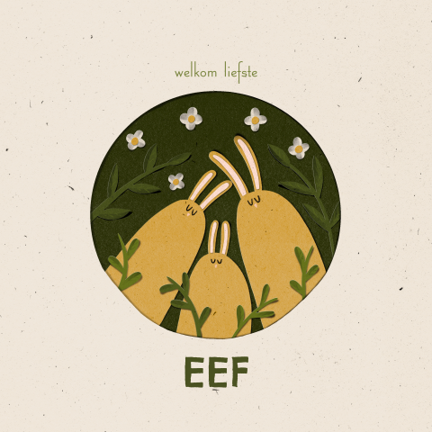 Geboortekaartje papier konijntjes lente