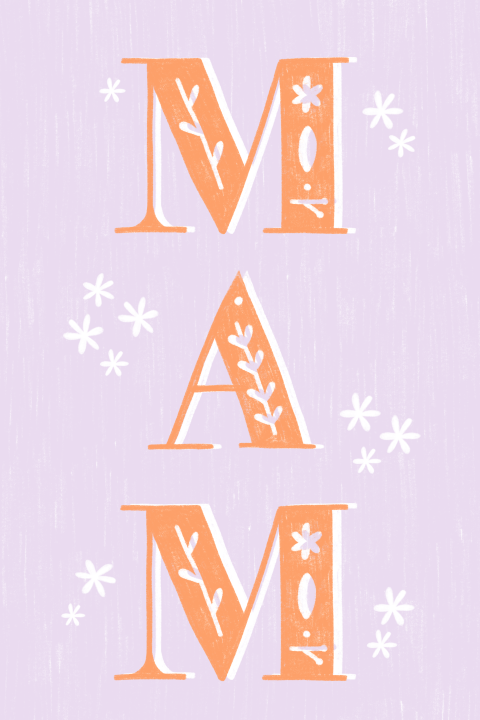 Wenskaart mam letters lila bloemetjes