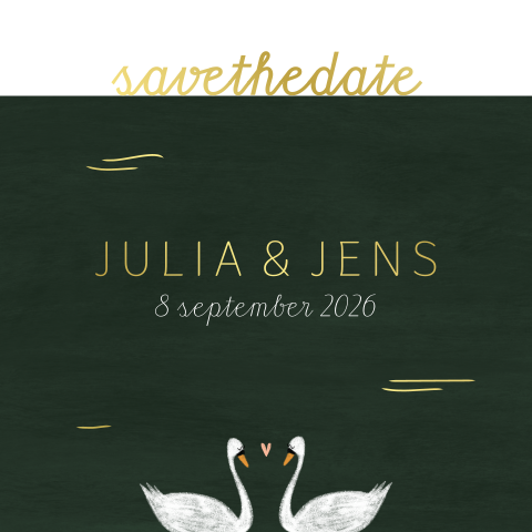 Save the date zwanen goudfolie