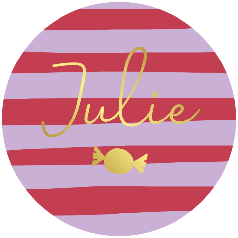 Geboortekaartje colorblocking trend lila goudfolie rond snoepje