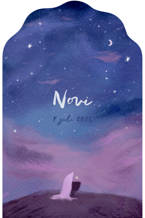 Geboortekaartje waterverf sterrenhemel