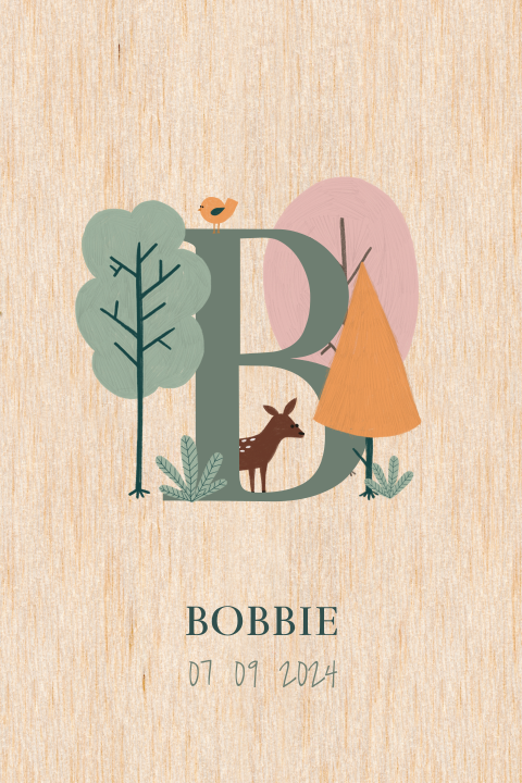 Initiaal bos diertjes echt hout