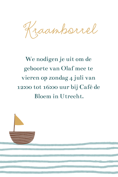 Kraamborrel kaartje bootje walvis zee