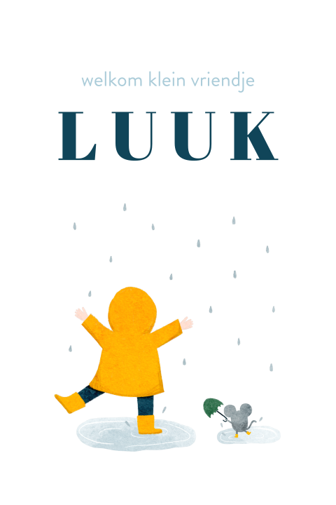 Geboortekaartje herfst regen laarsjes