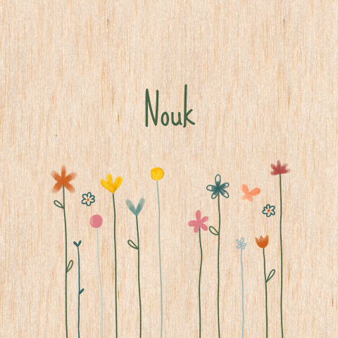 Geboortekaart bloemetjes bijtje echt hout