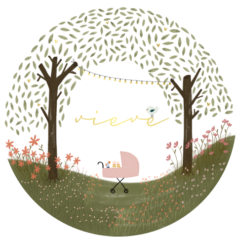 Geboortekaart cirkel zomer weide bloemen bomen