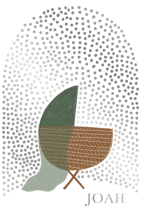 Stans kaartje snow globe sneeuwvlokjes zilverfolie wiegje