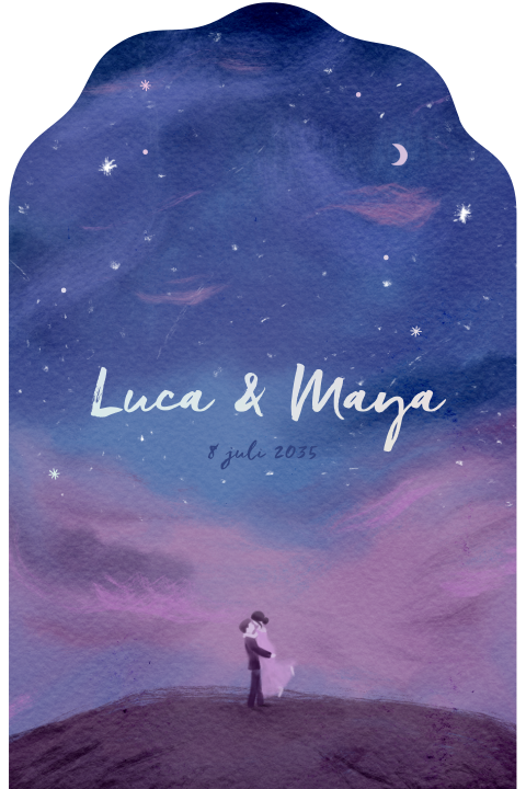 Romantische geïllustreerde trouwkaart met sterrenhemel