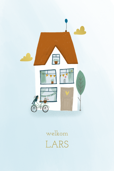 Geboortekaartje Huisje goudfolie jongen