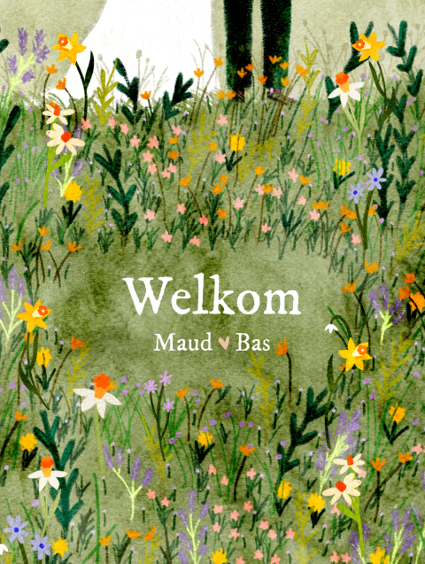 Bruiloftsbord lente bloemen bruidspaar