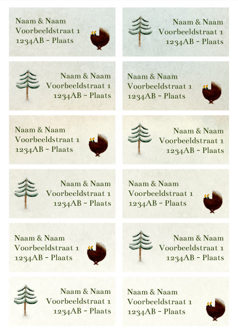 Adressticker winterbos sneeuw wiegje