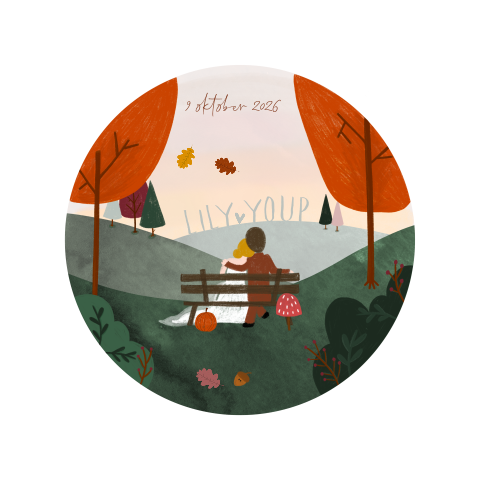 Trouwkaart portret waterverf herfst landschap zonsondergang